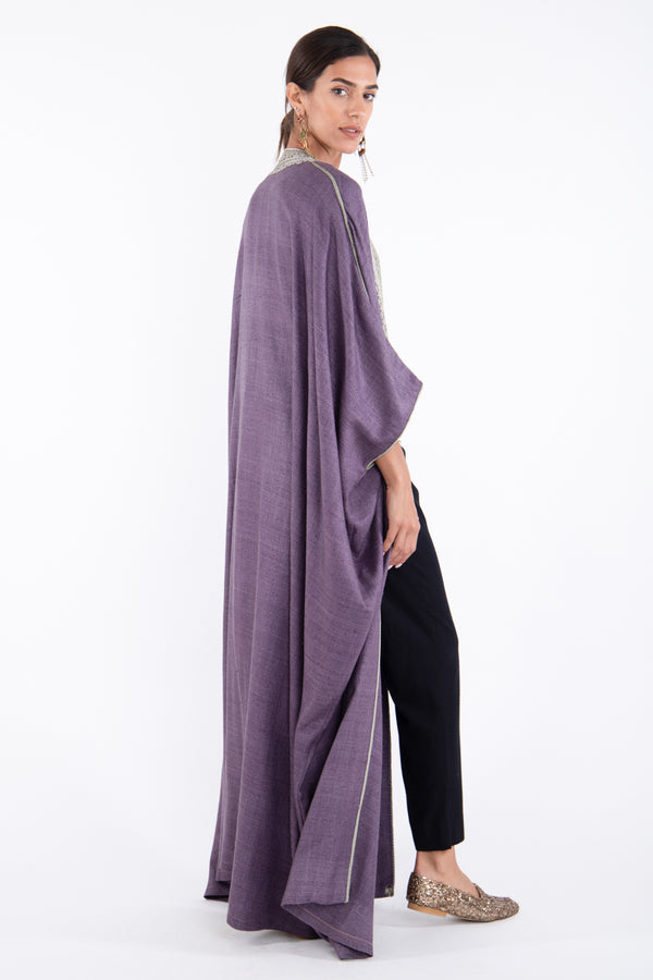 Classic Silk Embroidered Purple and Grey Abaya