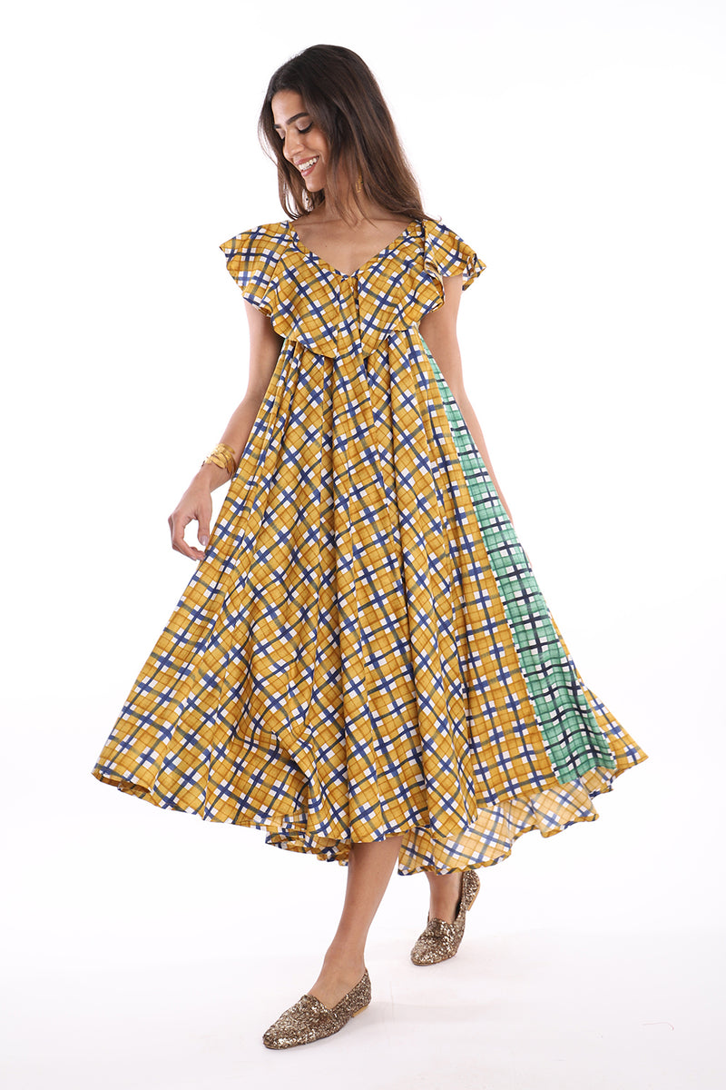 Diana Cotton Yellow Squares Dress