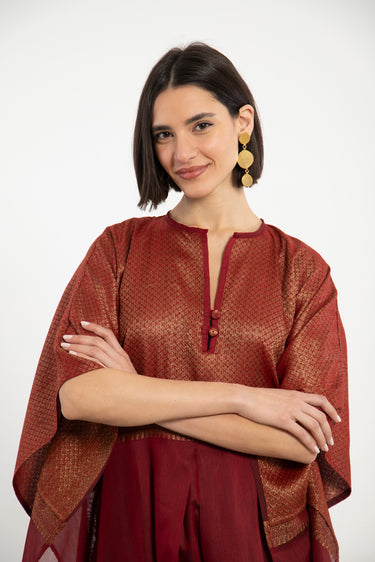 Noujoud Cotton Red & Gold Kaftan
