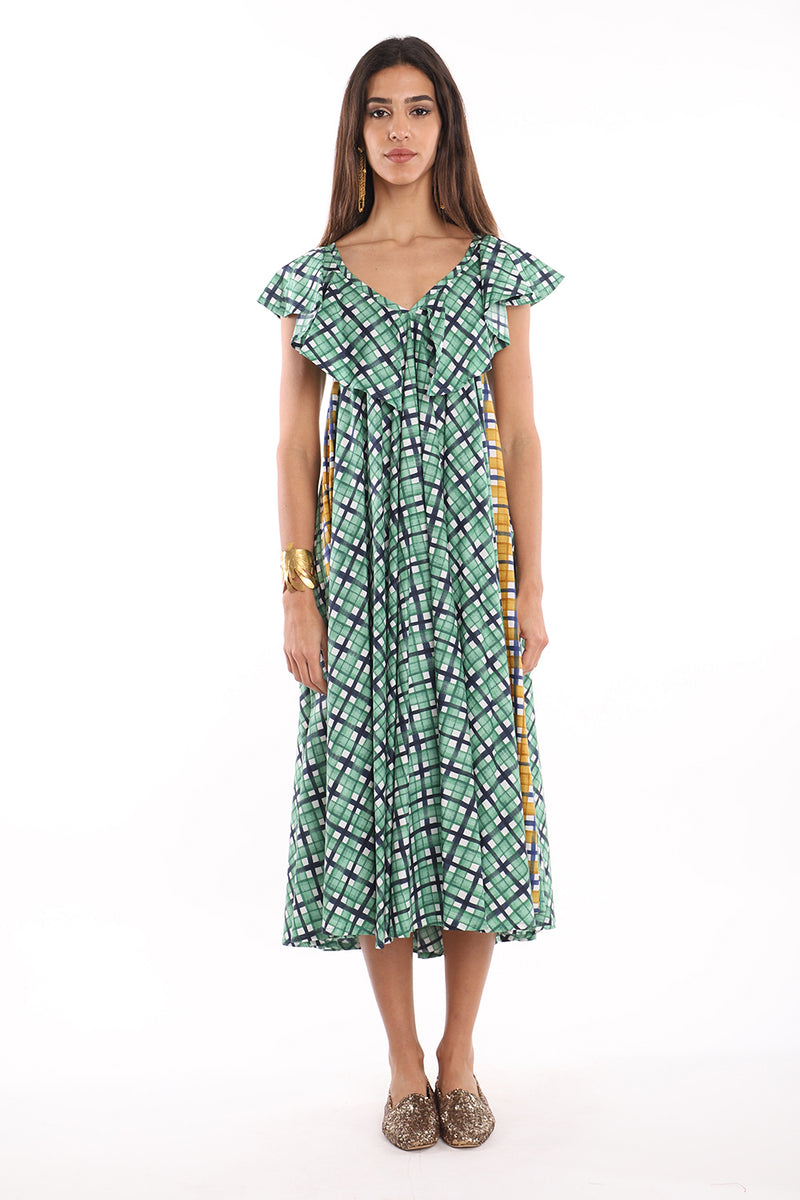 Diana Cotton Green Squares Dress