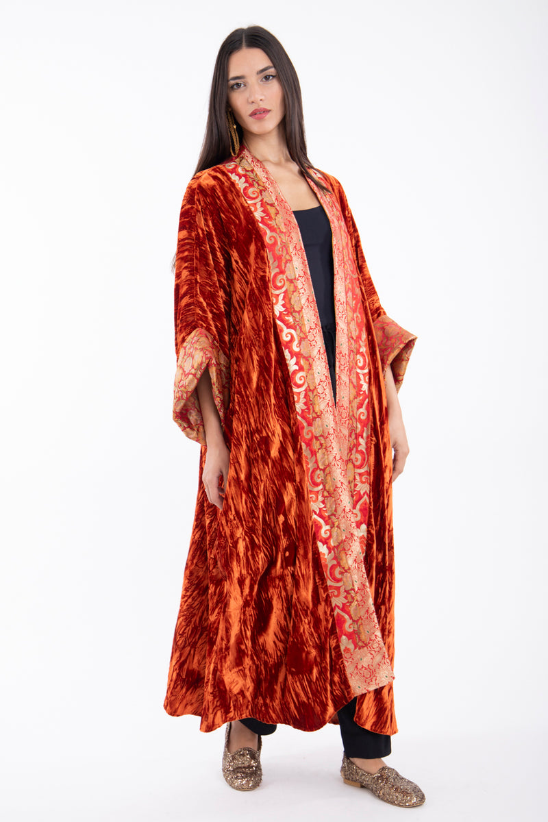 Yasma Velvet Crushed Tangerine Abaya