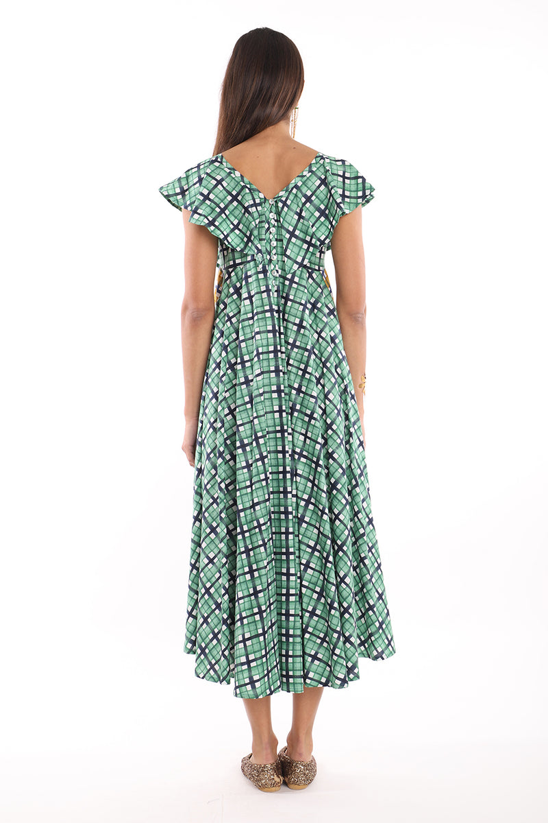 Diana Cotton Green Squares Dress