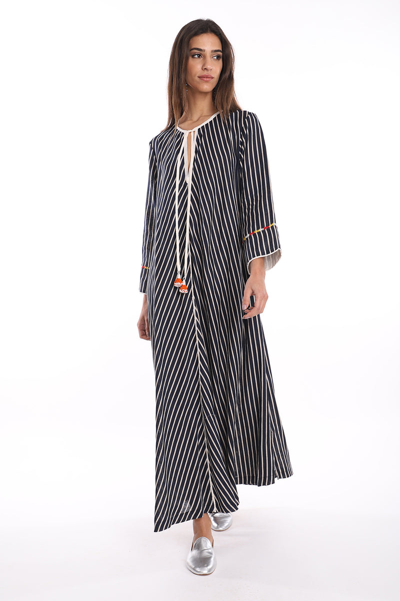 Youmna Cotton Embroidered Striped Dress