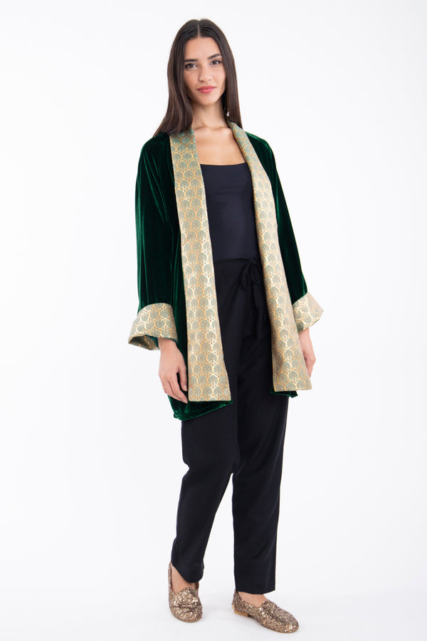 Dina Velvet Brocade Green Jacket