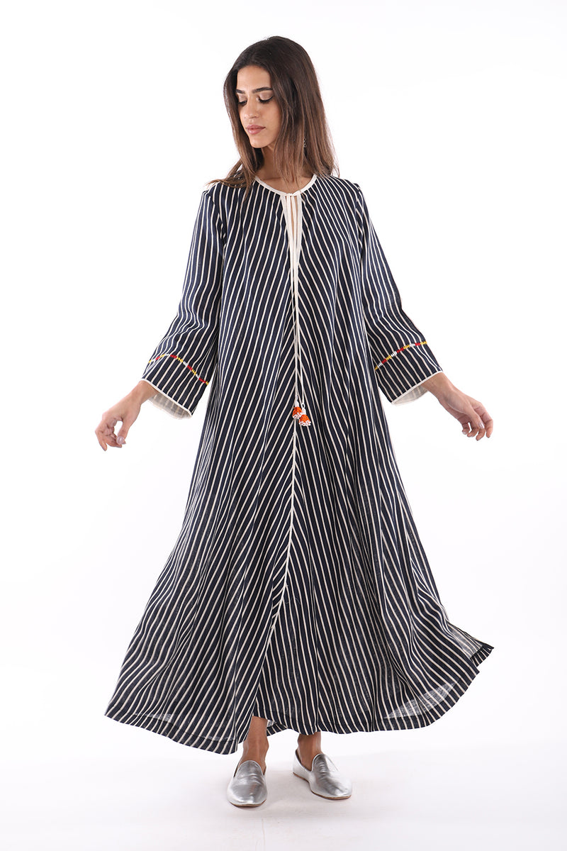 Youmna Cotton Embroidered Striped Dress