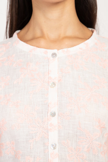 Nusayba Linen Embroidered White With Pink Dress