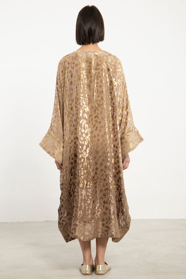 Asmahan Silk Velvet Dévoré Gold Kaftan
