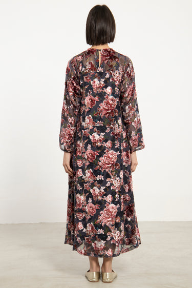 Khayal Velvet Burnout Black & Pink Dress