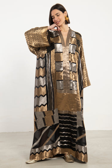 Chouf Handwoven Silk Gold & Silver Dress
