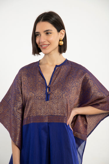Noujoud Cotton Blue & Gold Kaftan
