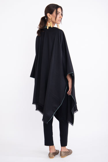 Cashmere Black & Teal Poncho
