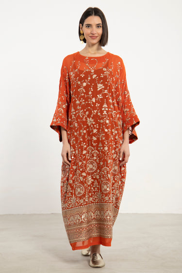 Rawda Silk Georgette Burnt Orange Dress