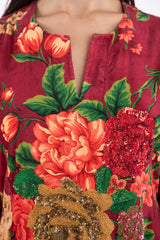 Fajer Cotton Velvet Embroidered Red Dress