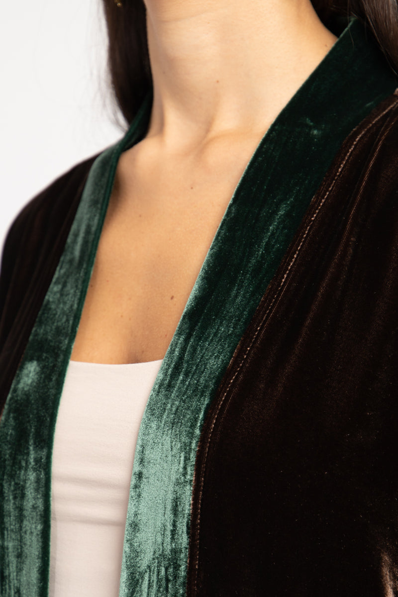 Sherif SilkVelvet Brown & Green Abaya