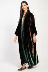 Sherif SilkVelvet Brown & Green Abaya