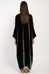 Sherif SilkVelvet Brown & Green Abaya