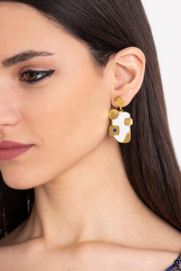 Miro Gold & White Enamel Earrings