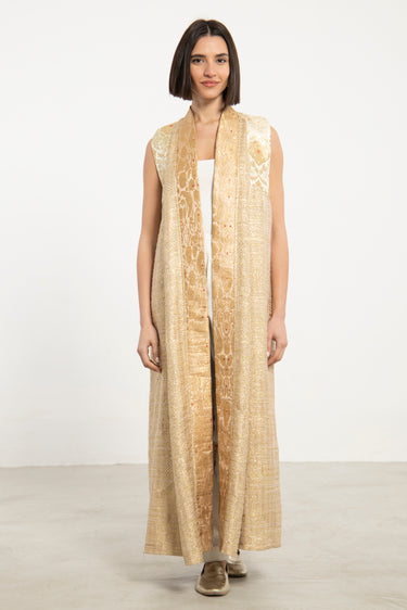 Rim Metallic Jute Gold Abaya - Sleeveless