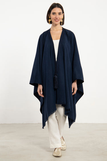 Wool Navy Poncho
