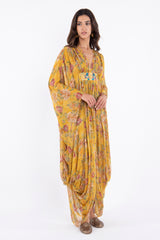 Farah Silk Yellow Floral Dress