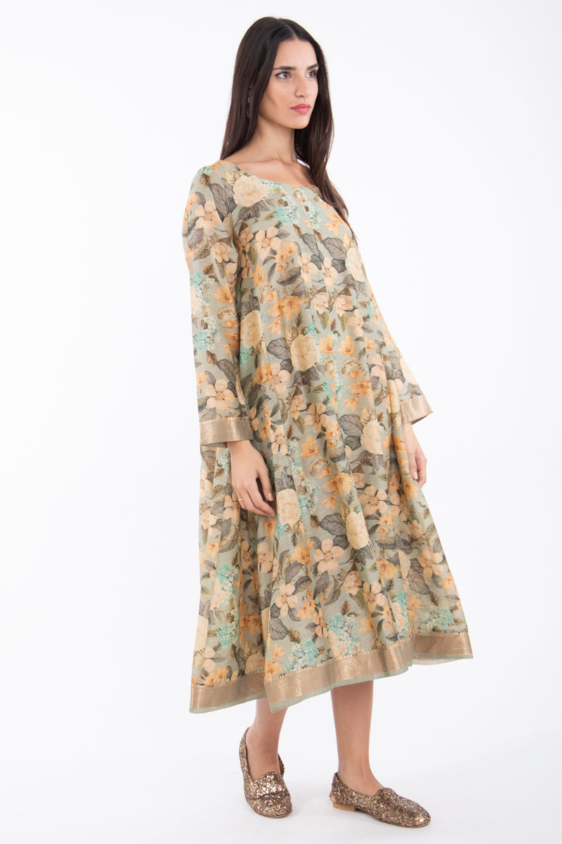 Souraya Silk Green Printed Dress