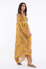 Farah Silk Yellow Floral Dress