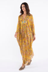 Farah Silk Yellow Floral Dress