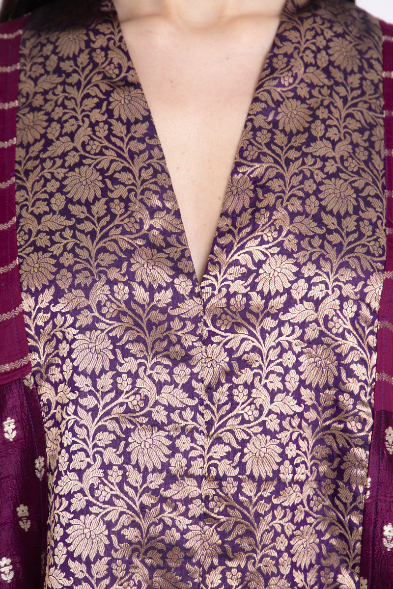 Chouf Silk Patchwork Brocade Purple Dress