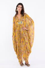 Farah Silk Yellow Floral Dress