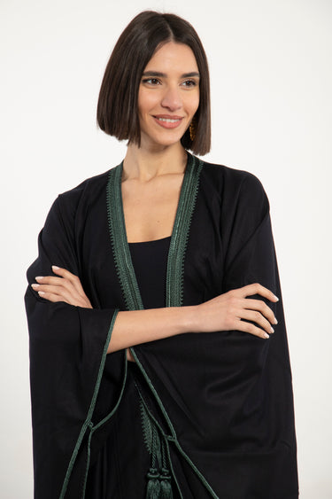 Cashmere Black & Green Poncho