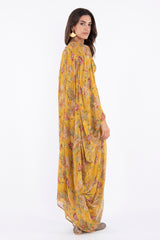 Farah Silk Yellow Floral Dress