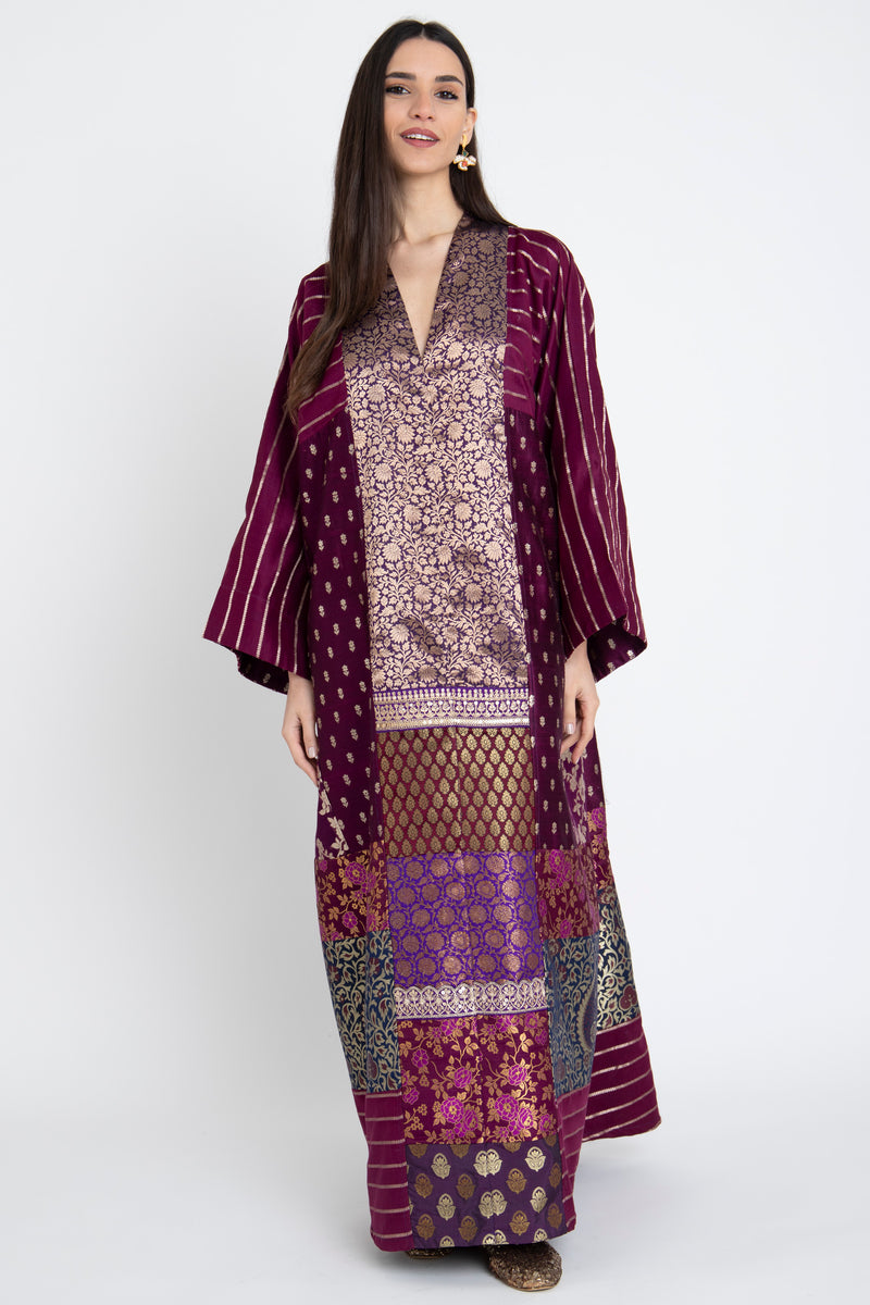 Chouf Silk Patchwork Brocade Purple Dress