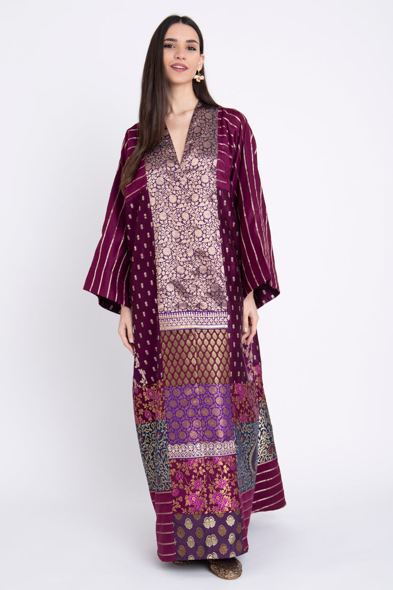 Chouf Silk Patchwork Brocade Purple Dress