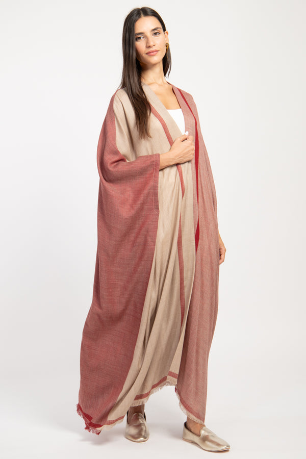 Foulard Wool Red & Beige Abaya