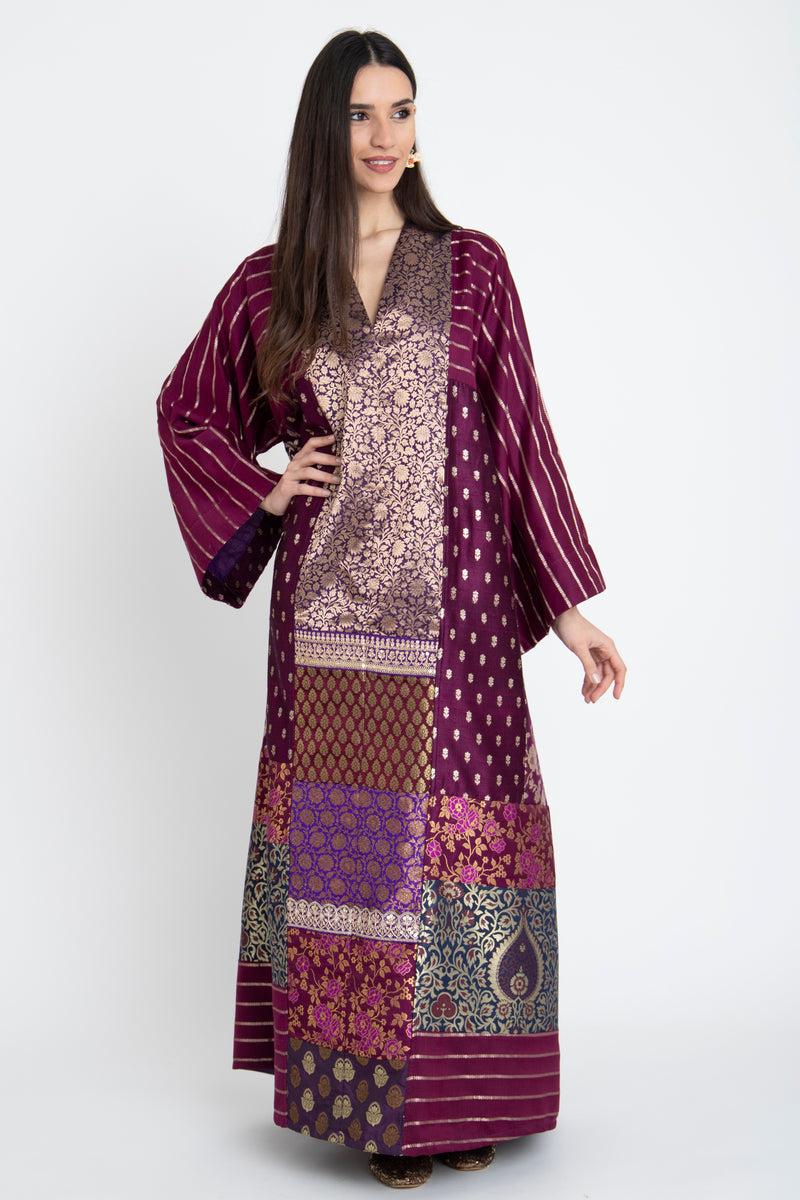 Chouf Silk Patchwork Brocade Purple Dress