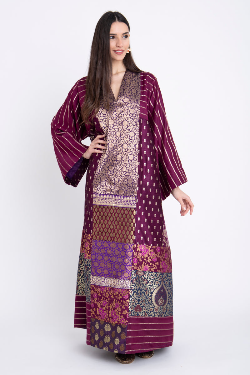 Chouf Silk Patchwork Brocade Purple Dress