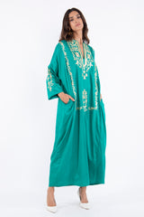 Nayyara Cotton Embroidered Green & Gold Dress