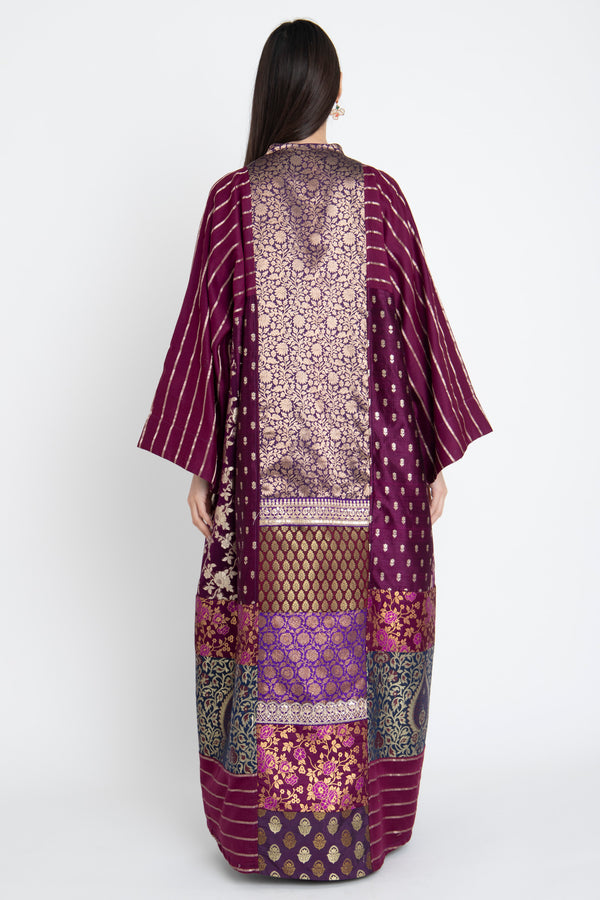 Chouf Silk Patchwork Brocade Purple Dress