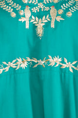 Nayyara Cotton Embroidered Green & Gold Dress