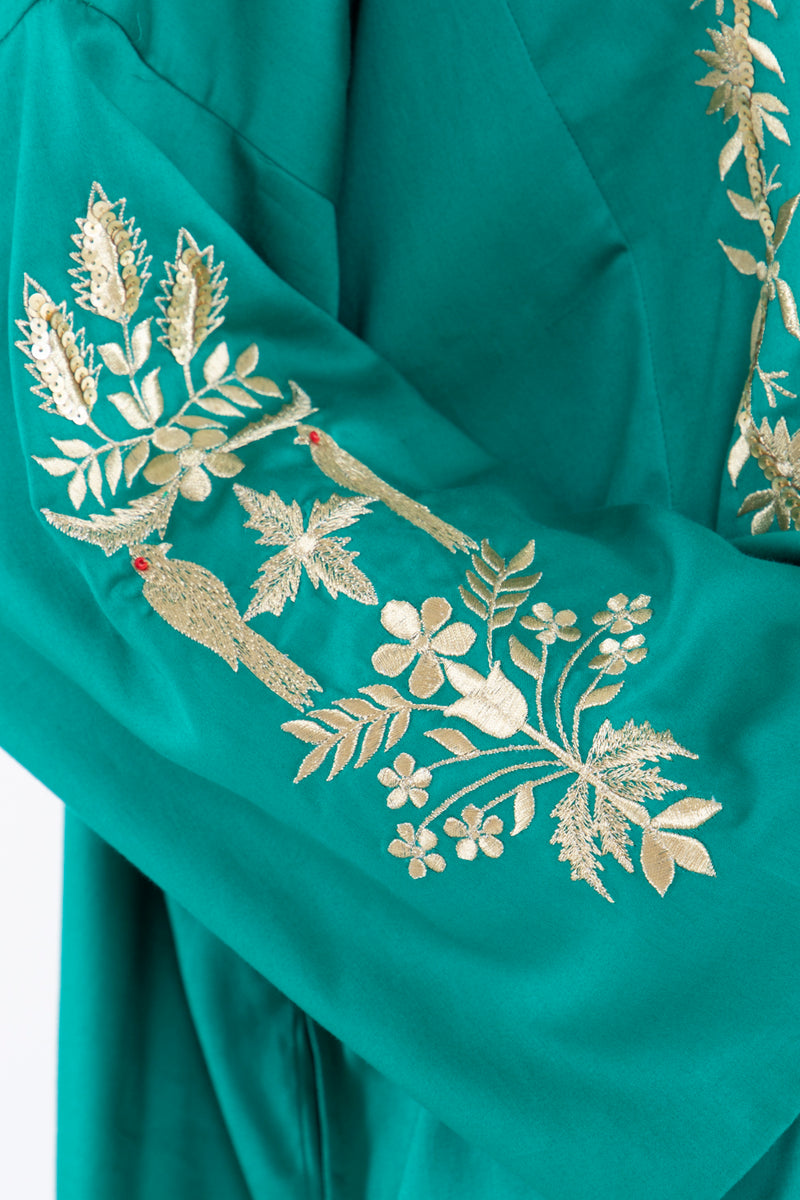 Nayyara Cotton Embroidered Green & Gold Dress