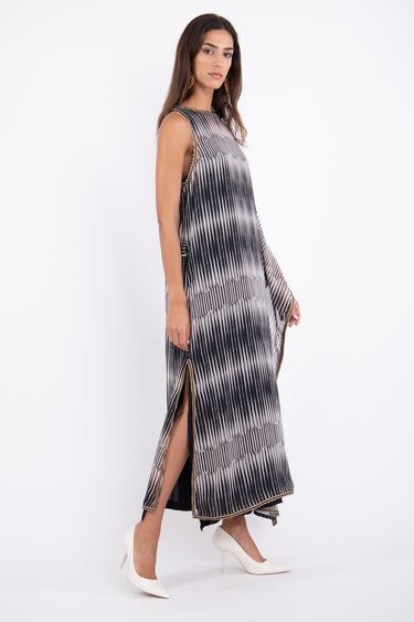 Haifa Viscose Black & White Striped Dress