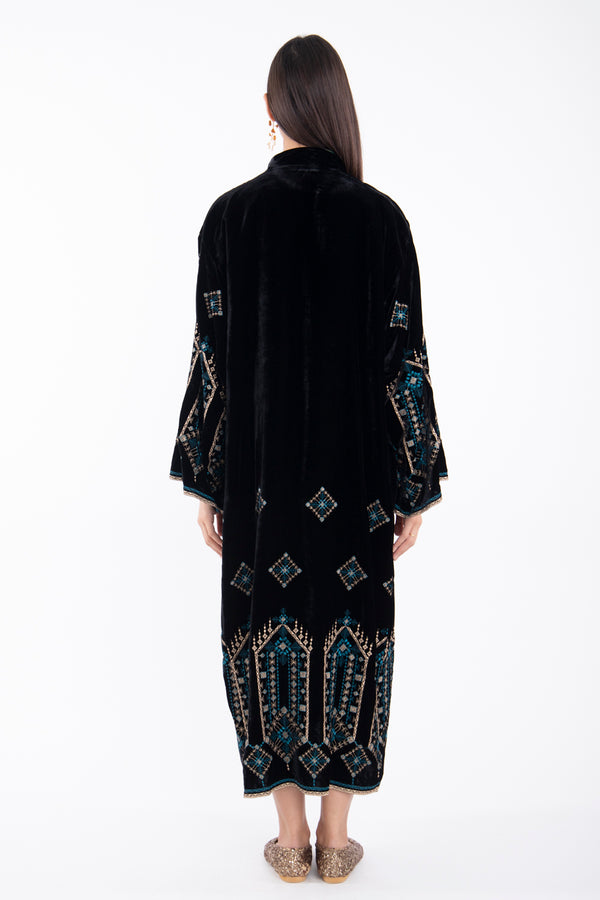 Nisrine Velvet Embroidered Black Kaftan