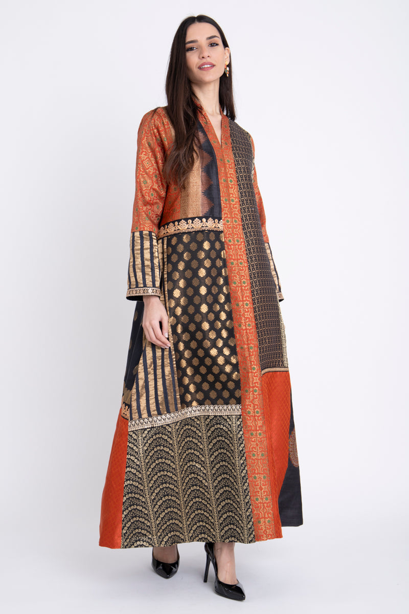 Fayrouz Silk Patchwork Orange Dress