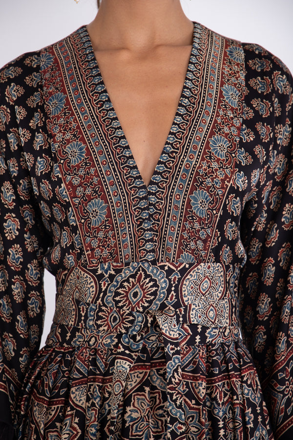Sharifa Cotton & Silk Auburn Dress