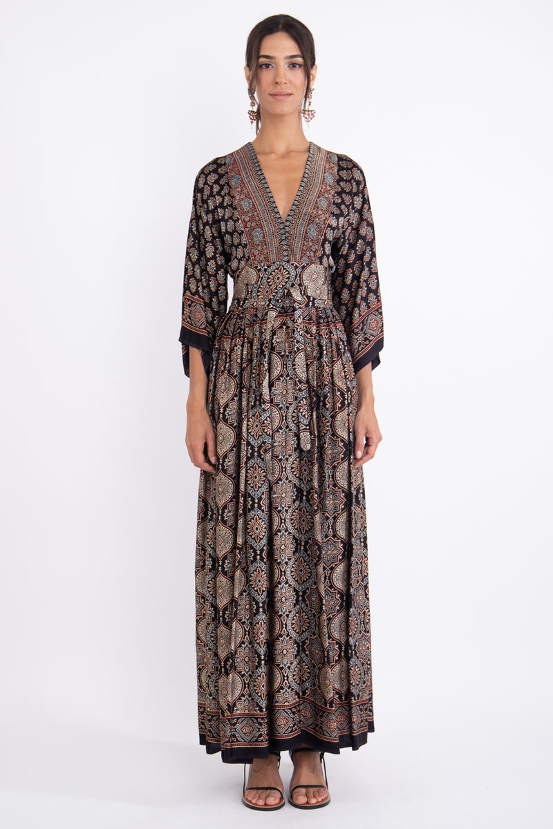 Sharifa Cotton & Silk Auburn Dress