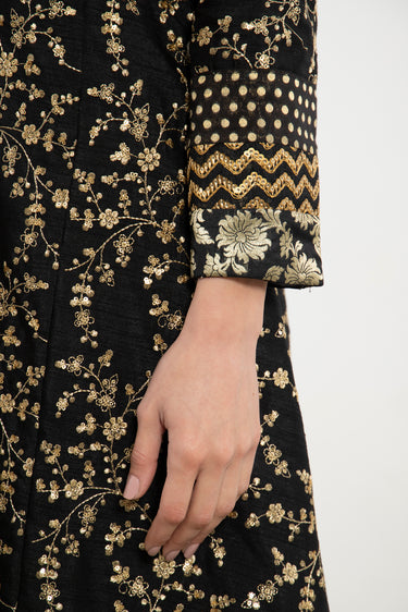 Nahar Silk Embroidered Black & Gold Dress