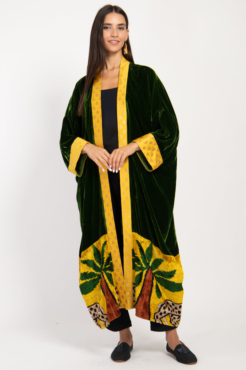 Sherif Silk Velvet Green Tiger Abaya