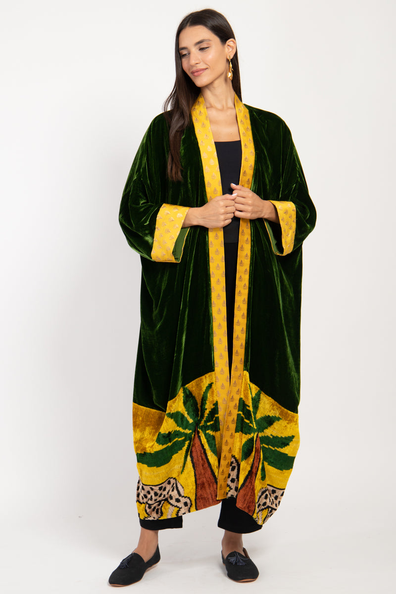 Sherif Silk Velvet Green Tiger Abaya