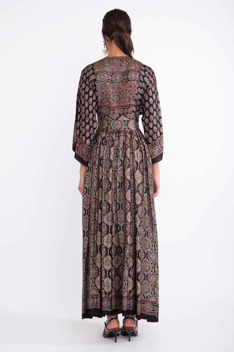 Sharifa Cotton & Silk Auburn Dress