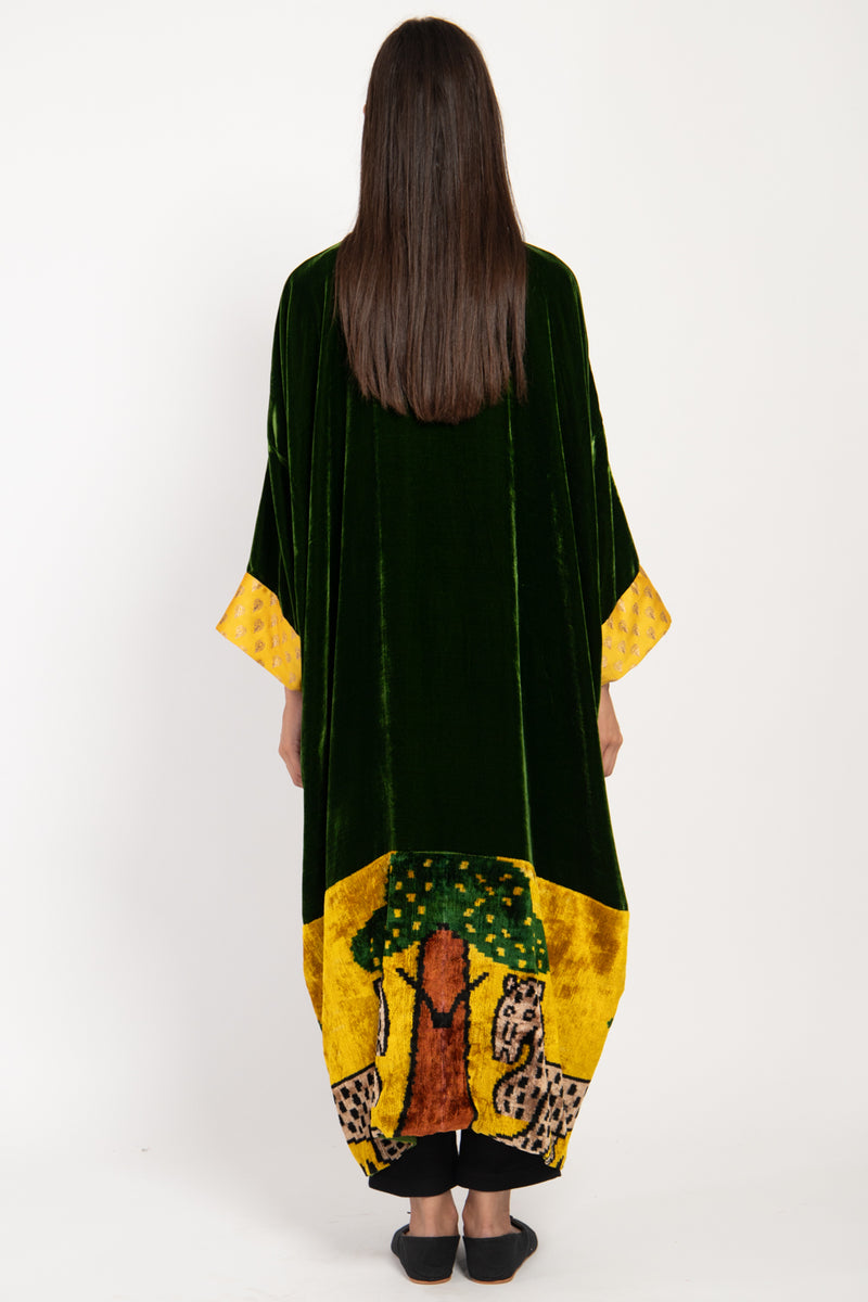 Sherif Silk Velvet Green Tiger Abaya